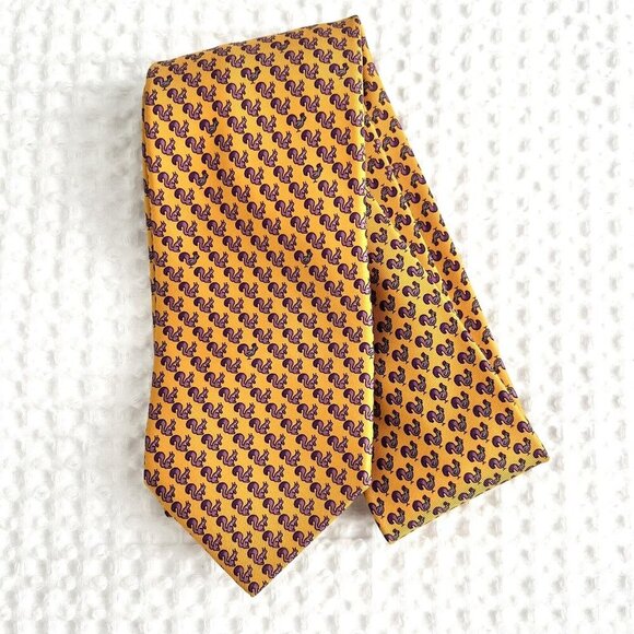 Hermes Novelty Print‎ Squirrel And Rooster Silk Tie - Picture 1 of 6
